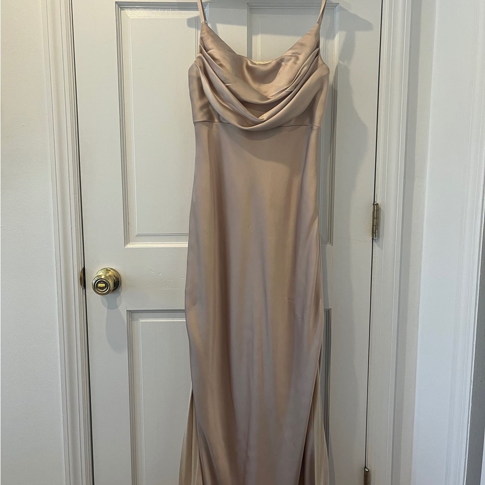 Revelry skye satin dress in gold champagne
